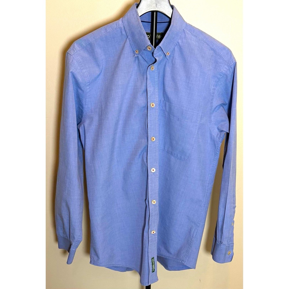 Orvis Men's Solid Blue Woven Button-Down Long Sleeve Cotton Shirt M Pockets